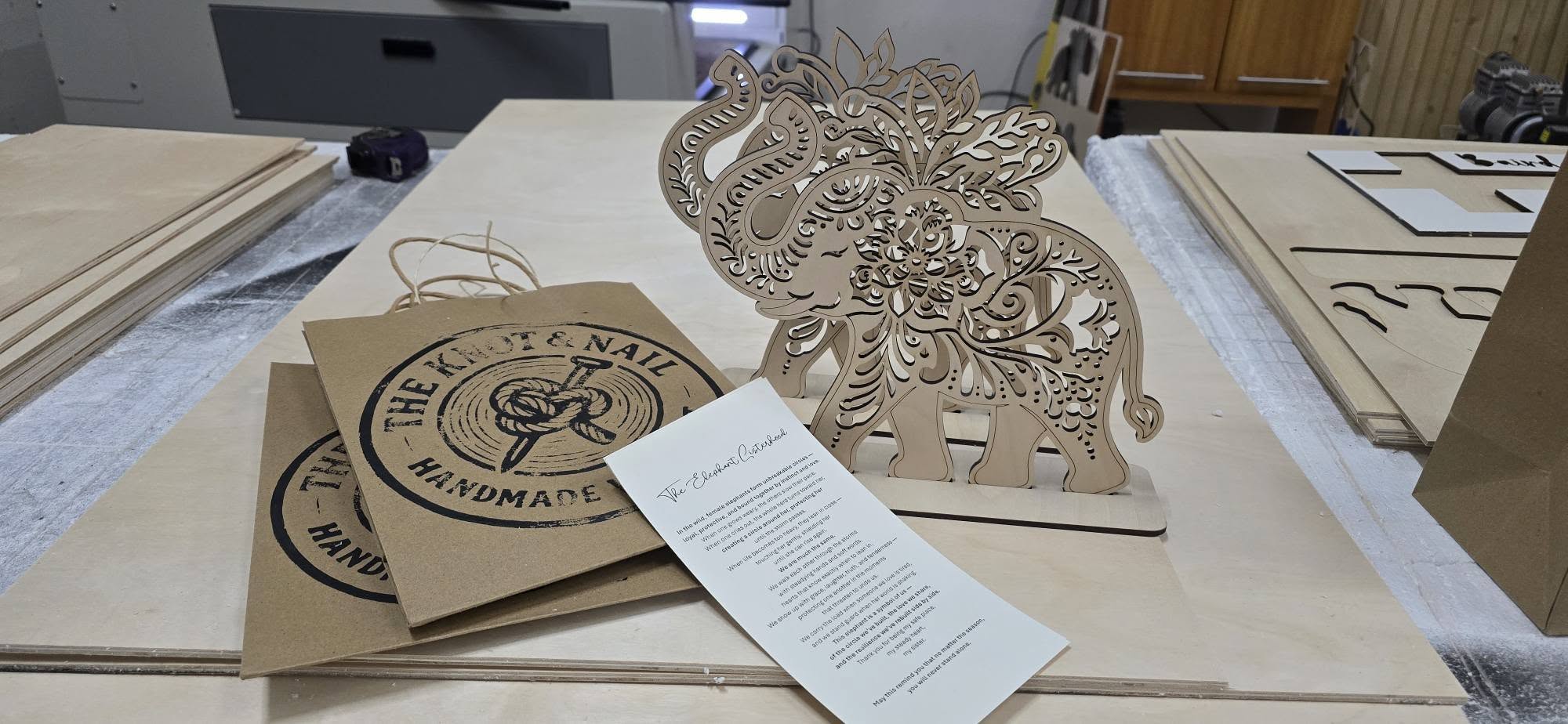 The Elephant Sisterhood – Laser Cut Wood Symbol of Strength & Protection