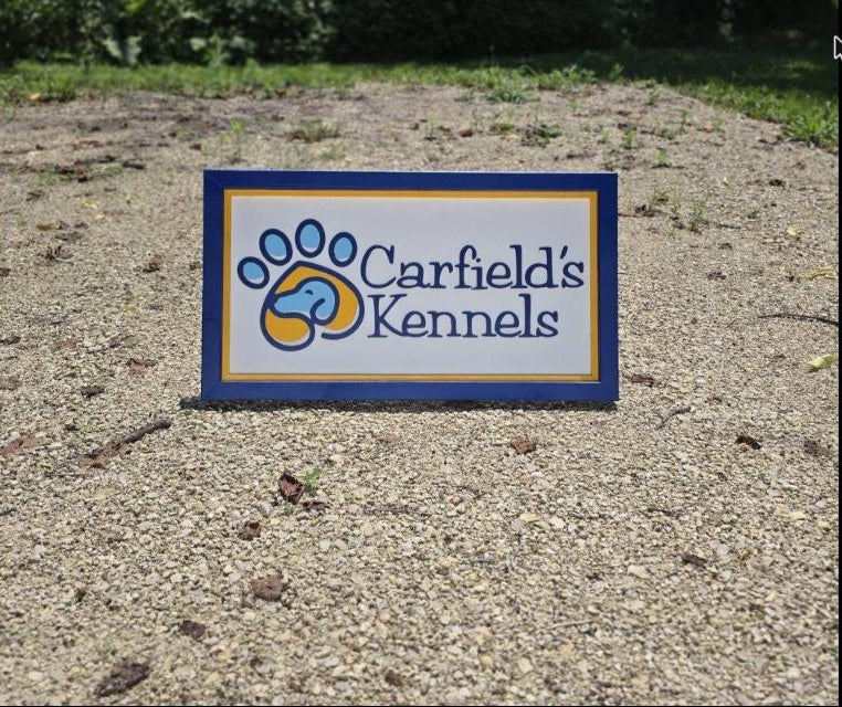 Carfield's Kennels custom wood logo sign